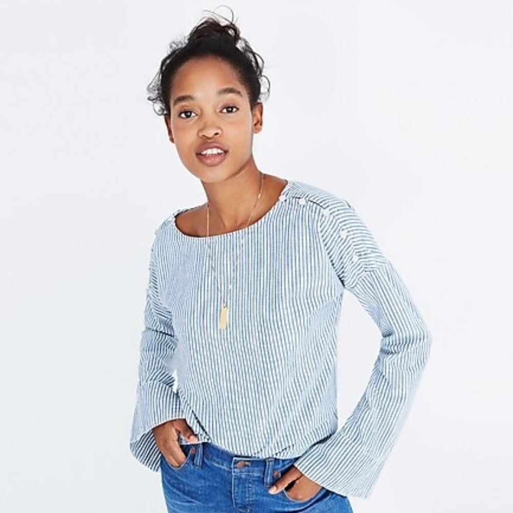 Madewell Striped Button-Shoulder Top XS